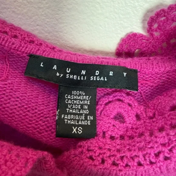 100% Cashmere Laundry By Shelli Segal Fuchsia V-Neck Sweater - Picture 4 of 7